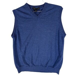 Harold Powell Mens Blue 100% Merino Wool V-Neck Sweater Vest Made in Italy L